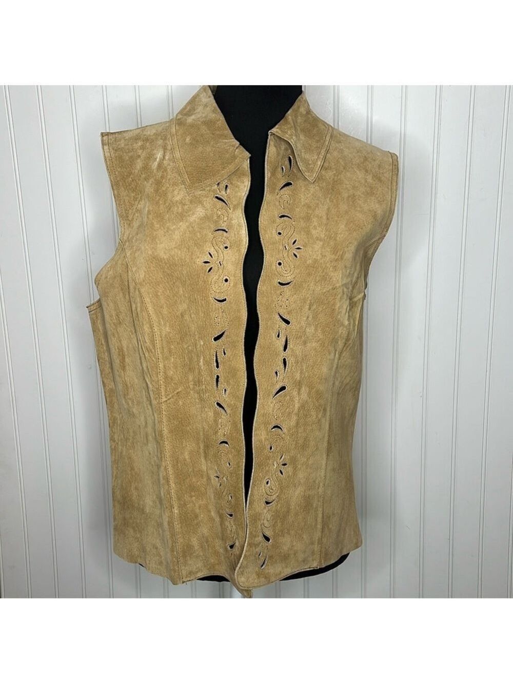 Coldwater Creek Leather Cut Out Vest New Size Large 14/16